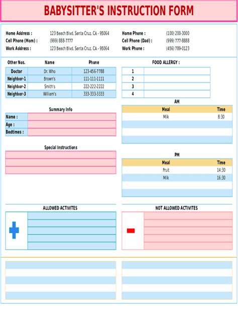 Babysitter Instruction Form Fill And Sign Printable Template Online
