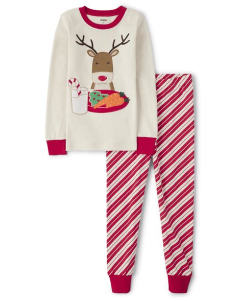Unisex Christmas Long Sleeve Embroidered Reindeer Snug Fit Cotton Pajamas Gymmies Gymboree