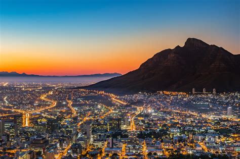 View Of Table Mountain And Cape Town City At Sunrise On A Beautiful