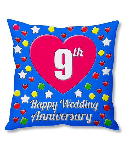 9th Happy Wedding Anniversary Multi Colour Printed Cushion Cover