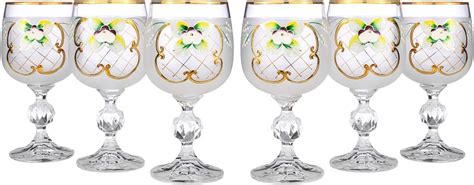 enamel white vintage crystal colored bohemia 6pc crystalex wine made hand gold plated 24k set