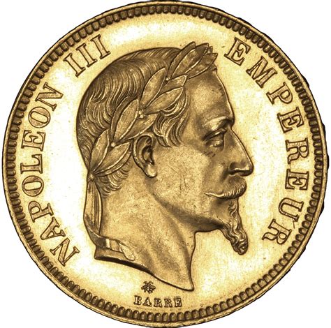 100 Francs Napoleon Iii Gold Coin Laurel Design Dated 1862 1869 Gold