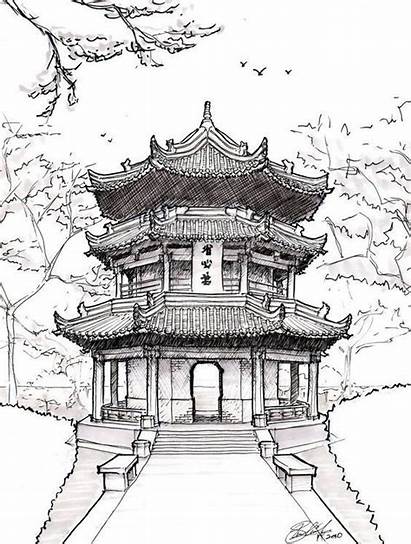 Chinese Drawings Architecture Drawing Temple Japanese Asian