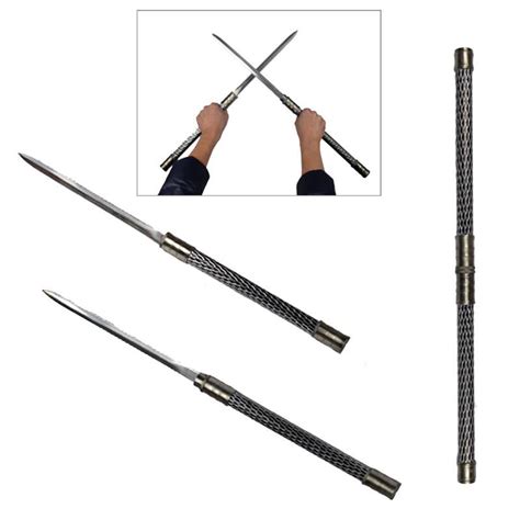 2 In 1 Black Double Bladed Ninja Sword Staff Spear Short Wit