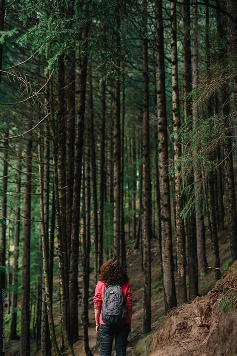 Female Hiker In A Forest By Stocksy Contributor Alexander Grabchilev