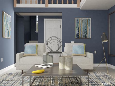 Minimalist Living Room In Blues Minimalist Style Living