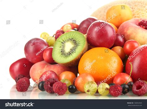 Assortment Of Juicy Fruits Isolated On White Stock Photo 148954505