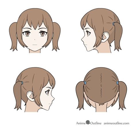1280 x 720 jpeg 163 кб. Drawing anime pigtails front, back and side views | Anime hair, Drawings, Anime drawings