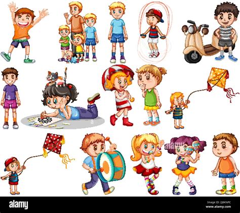 Felices niños en diferentes acciones ilustración Imagen Vector de stock