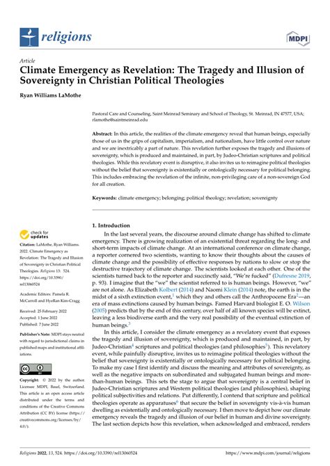(PDF) Climate Emergency as Revelation: The Tragedy and Illusion of Sovereignty in Christian ...