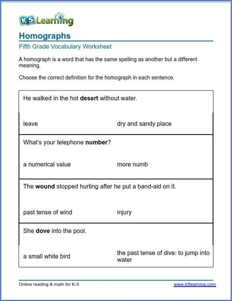 Vocabulary Worksheets Grade 5 Kidsworksheetfun