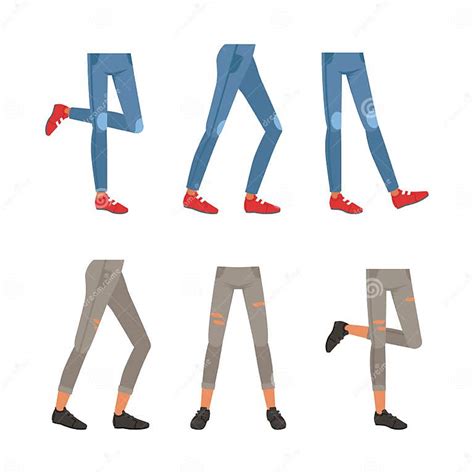 Legs In Jeans And Shoes Posing Back Front And Side View Set Teenage
