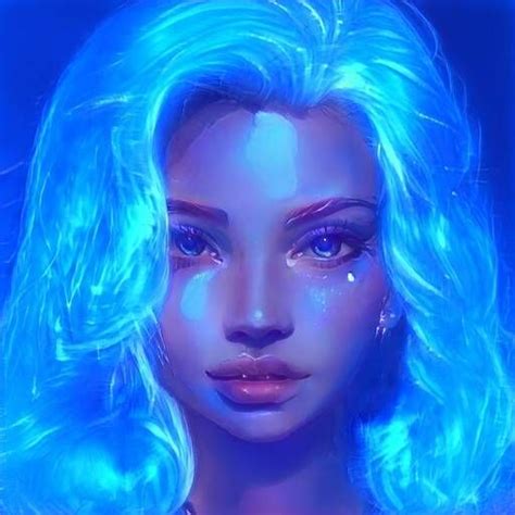 A Digital Painting Of A Woman With Blue Hair