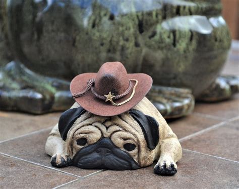 Fawn Pug Figurine Cowboy Hat Western Dog Decor T For Etsy