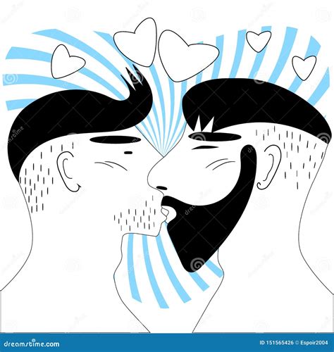Gay Men Kissing Vector Illustration In Linear Style Stock Vector
