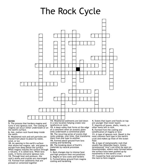 The Rock Cycle Crossword Wordmint