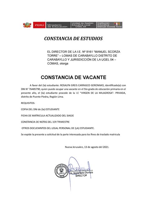 Constancia De Vacante Apuntes Constancia De Estudios El Director The Best Porn Website