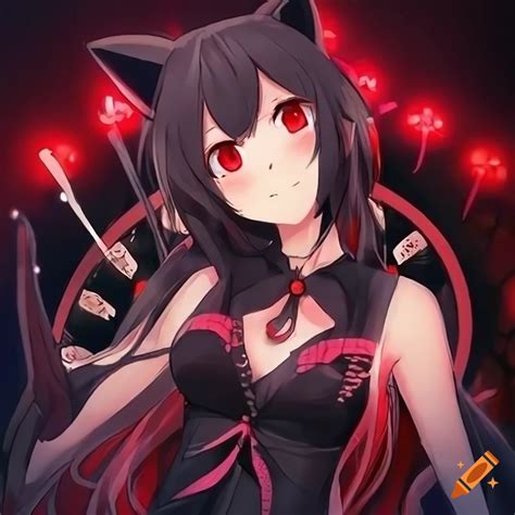 Anime Character In Black Dress And Cat Ears