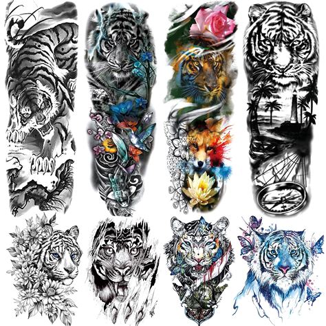Buy Tiger Temporary Tattoos Sleeve 4 Sheet Large Fake Wild Tiger Arm