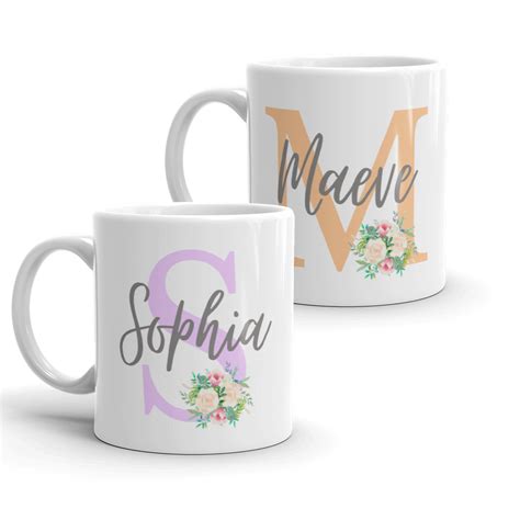 Personalised Floral Name And Initial Mug Pretty Colourful Etsy
