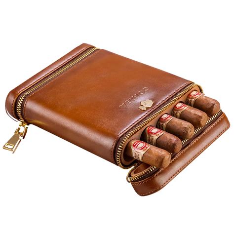 Cohiba Luxury Travel Cigar Case Holder Portable Cedar Wood Leather