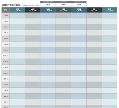 Free Daily Schedule 30 Minute Increments Example Calendar Printable