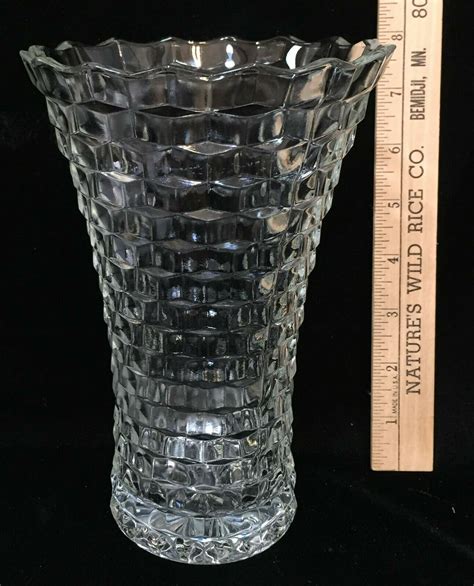 Fostoria American Vase Clear Glass Cube 8 Vintage Fluted Flared Flower Floral Pottery And Glass