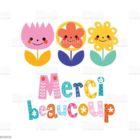 Merci Beaucoup Thank You Very Much In French Greeting Card Stock Vector