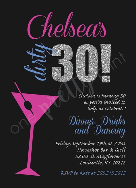 Fun 30th Birthday Invitation Dirty 30 With Martini Glass And Etsy