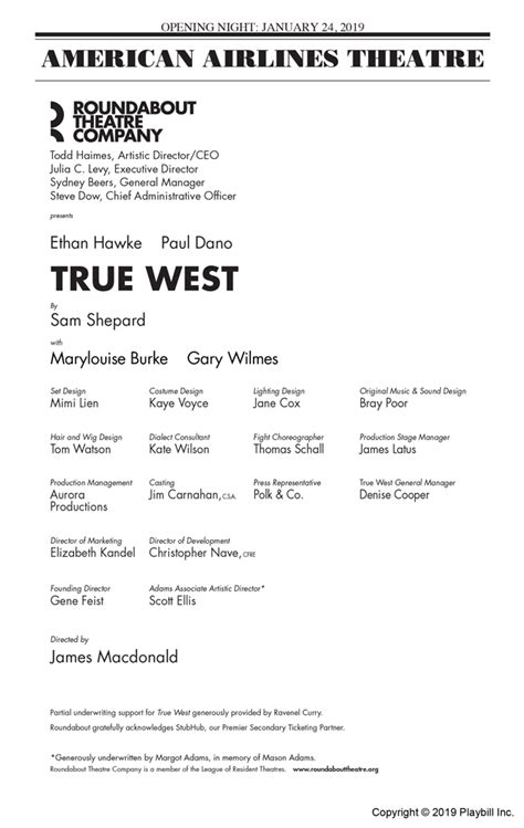 True West Broadway American Airlines Theatre 2019 Playbill