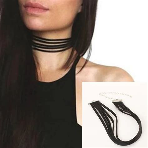 Fashionable Black Leather Short Choker Necklace Multiple Layers Boho