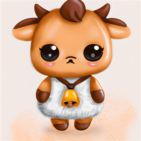 Cute Chibi Baby Cow With Cow Bell · Creative Fabrica