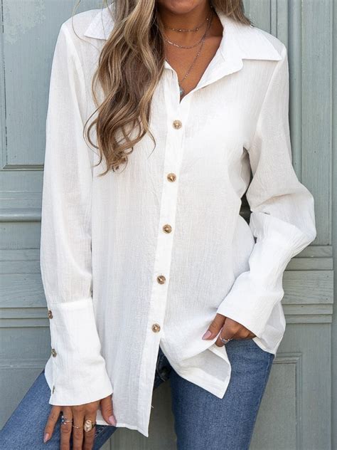 Cotton Blend Long Sleeve Blouse Clothing Roselinlin Long Sleeve 1 White Women Designers For