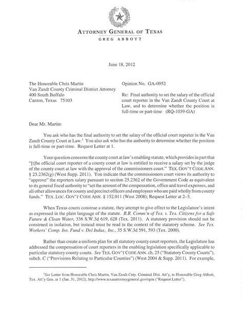 Texas Attorney General Opinion Ga 0952 Page 1 Of 4 The Portal To