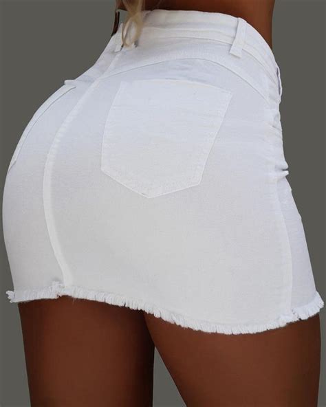 High Waist Pocket Button Design Denim Skirts Womens Skirt Mini