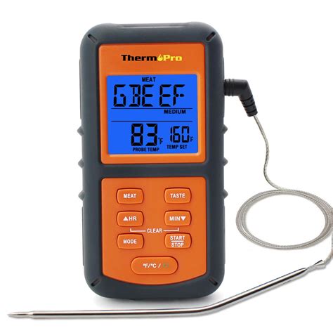 Thermopro Orange Lcd Digital Grill Meat Thermometer With Probe For