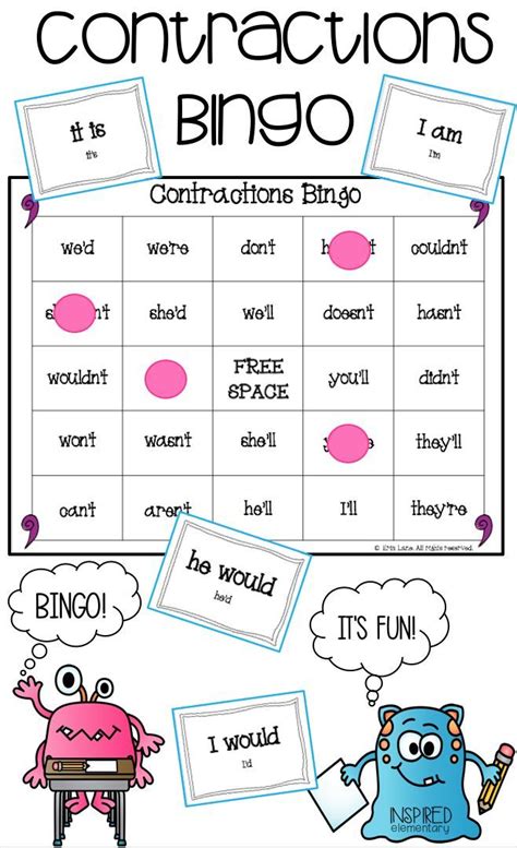 Contractions Bingo Is A Fun Way To Teach And Review Contractions This