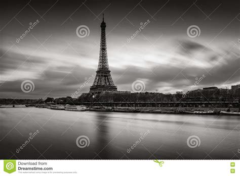 Black And White Eiffel Tower And Seine River Sunrise Paris Stock Image