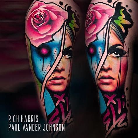 Rich Harris Tattoo Color Surrealism Floral Arm Sleeve Body