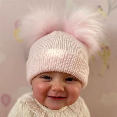 Double Pom Pink Baby Hat Pastel Pink Lullaby Lane Baby Shop