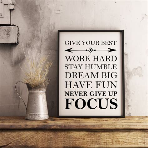 Work Hard Stay Humble Dream Big Success Quote Motivational Etsy