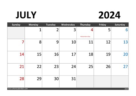 July 2024 Calendar Printable Monthly Calendar