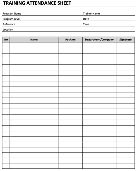 Training Attendance Sheet