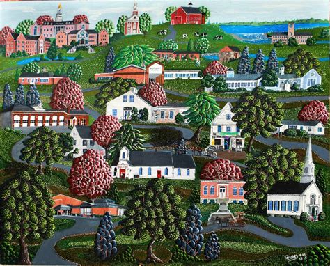 Original Whimsical Folk Art Painting Of The Town Of Mansfield Etsy