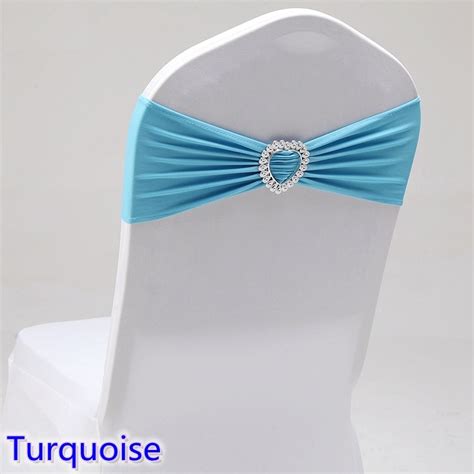 Turquoise Colour Spandex Chair Sash Wedding Chair Sashes With Love Heart Buckle Lycra Stretch