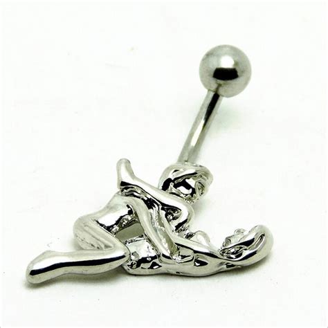 New Surgical Steel Love Dangle Navel Rings Alloy Double People Navel Bars Silver Belly Button