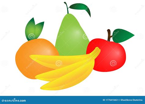 Vector Still Life Fruit Apple Pear Bananas Orange Stock Illustration