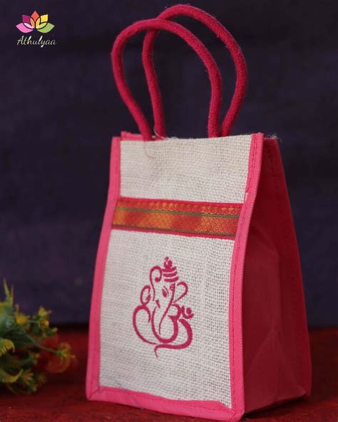 Mini Jute Bag With Zari Ganesha Print Athulyaa