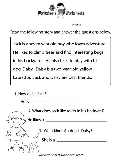 Free Printable Reading Comprehension Practice Worksheet Hot Sex Picture