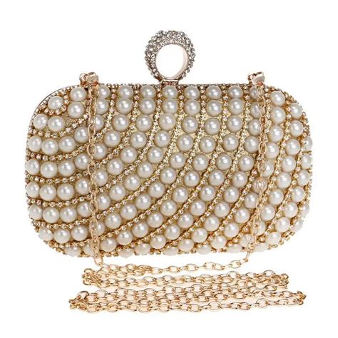 Ljl Women Clutch Glitter Evening Bag Faux Pearl And Diamond Wedding